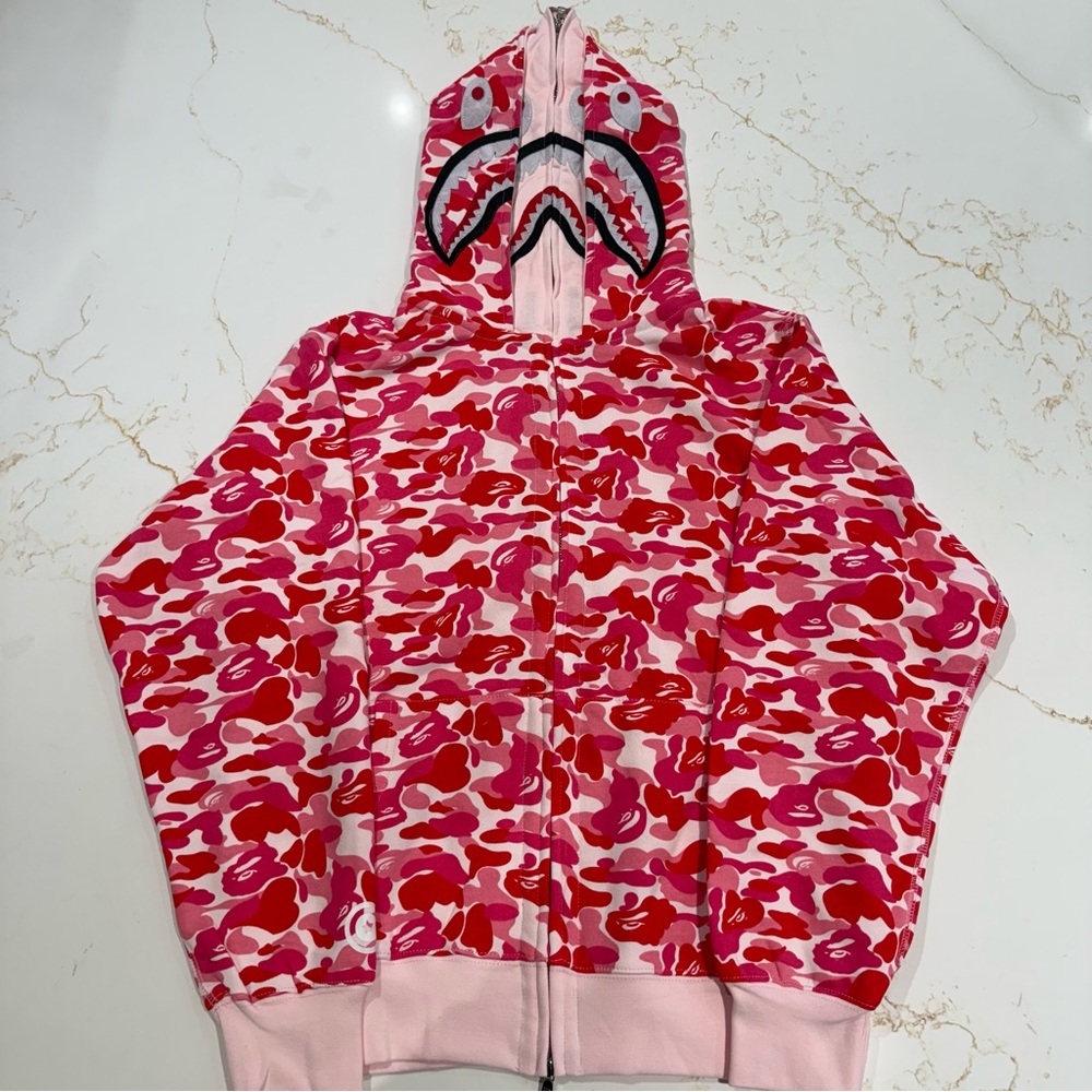 BAPE Double Shark Full Zip Hoodie Pink Camo Size XL